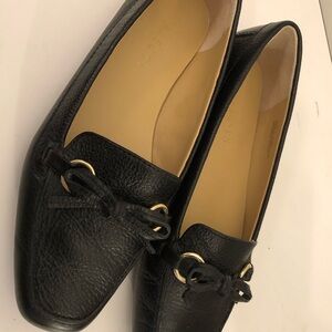 Talbots Black Leather Flats with Bow Detail